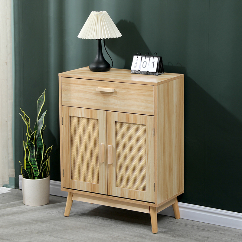 Bufe Scandy pakoworld dru pishe-rattan në ngjyrë natyrale 60x30x80cm