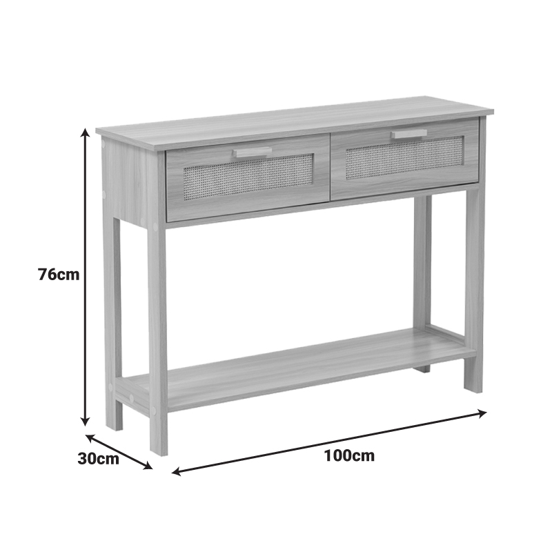 Tavolinë konsolle Alenda pakoworld pishë-rattan në ngjyrë natyrale 100x30x76cm