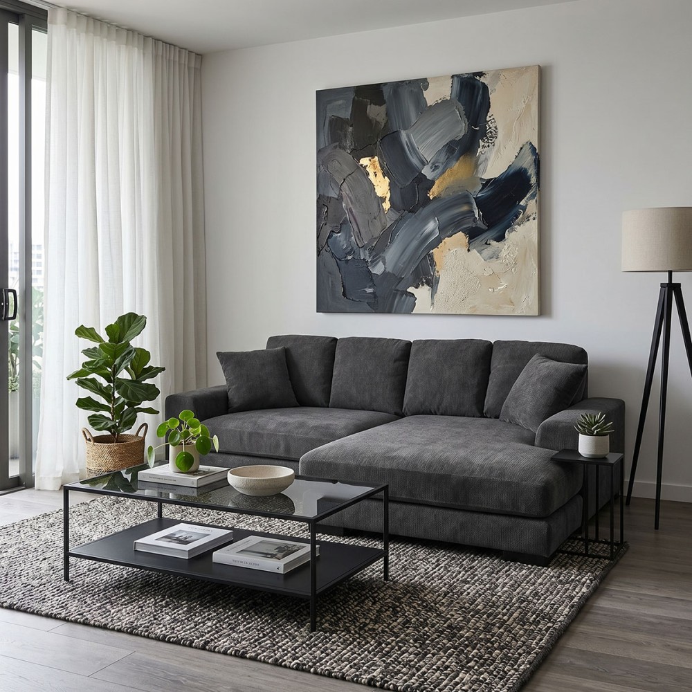 Divan i kthyeshëm Cornerdo pakoworld pëlhurë në ngjyrë gri të errët 265x175x85cm