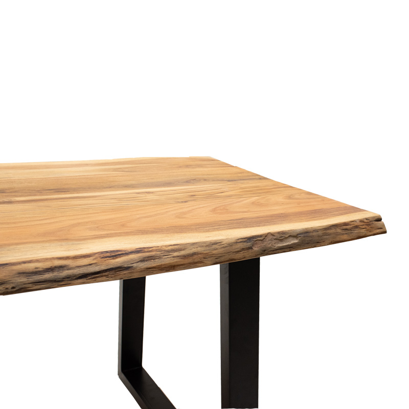 Tavolinë Miles pakoworld dru masiv akacie 3.7-4cm në nuancë natyrale me këmbë metalike të zeza 180x90x76cm