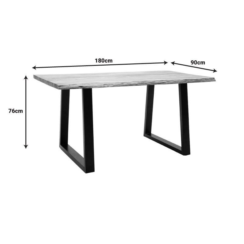 Tavolinë Miles pakoworld dru masiv akacie 3.7-4cm në nuancë natyrale me këmbë metalike të zeza 180x90x76cm