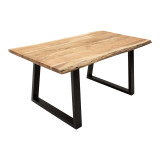 Miles pakoworld tavolinë druri masiv akacie trashësi 3.7-4cm në nuancë natyrale me këmbë metalike të zeza 200x96x76cm