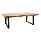 Miles pakoworld tavolinë kafeje dru masiv akacie trashësi 3.7-4cm në nuancë natyrale me këmbë metalike të zeza 115x60x45cm