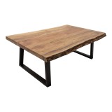 Miles pakoworld tavolinë kafeje dru masiv akacie trashësi 3.7-4cm në nuancë natyrale me këmbë metalike të zeza 115x60x45cm