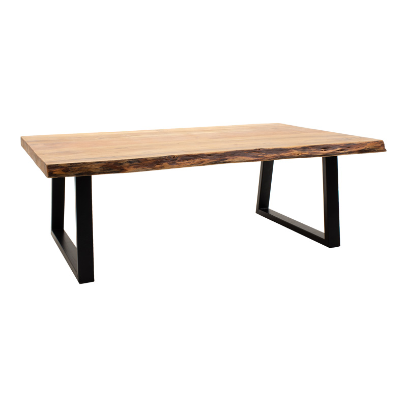 Miles pakoworld tavolinë kafeje dru masiv akacie trashësi 3.7-4cm në nuancë natyrale me këmbë metalike të zeza 115x60x45cm