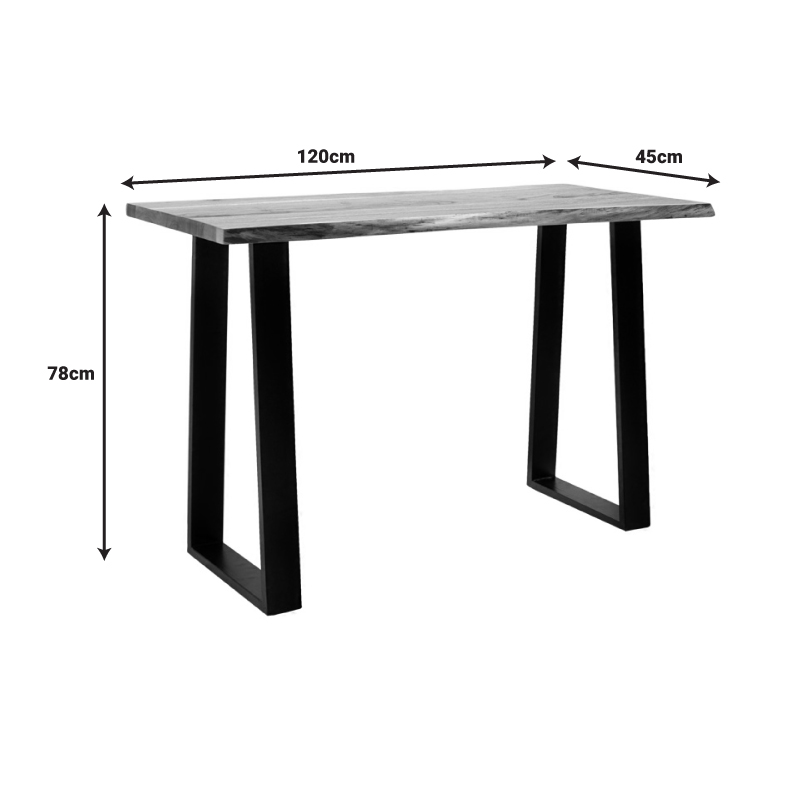 Felasia pakoworld konsol druri masiv akacie me trashësi 3.7-4cm në nuancë natyrale me këmbë metalike të zeza 120x45x78cm