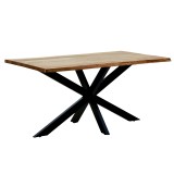 Tavolinë Lenoua pakoworld dru masiv akacieje trashësi 3.7-4cm në nuancë natyrale me këmbë metalike të zeza 180x90x76cm