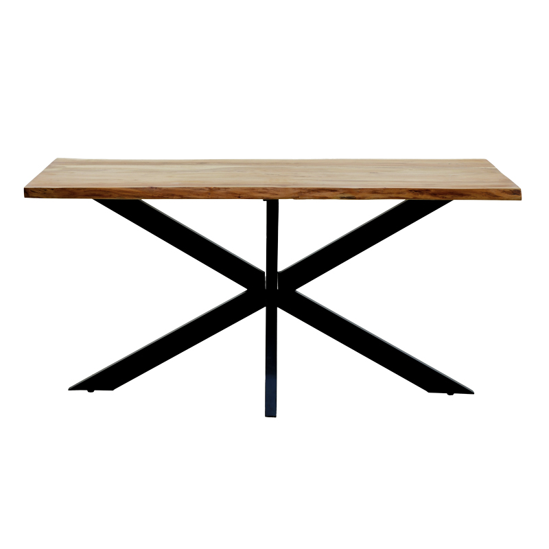 Tavolinë Lenoua pakoworld dru masiv akacieje trashësi 3.7-4cm në nuancë natyrale me këmbë metalike të zeza 180x90x76cm