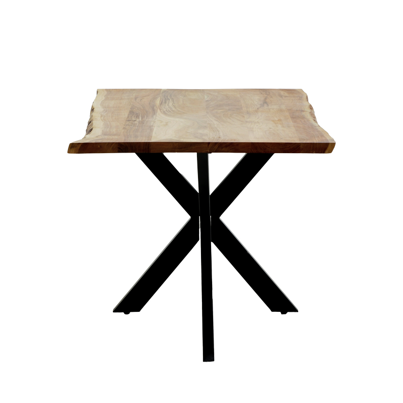 Tavolinë Lenoua pakoworld dru masiv akacieje trashësi 3.7-4cm në nuancë natyrale me këmbë metalike të zeza 180x90x76cm