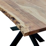 Tavolinë Lenoua pakoworld dru masiv akacieje trashësi 3.7-4cm në nuancë natyrale me këmbë metalike të zeza 180x90x76cm