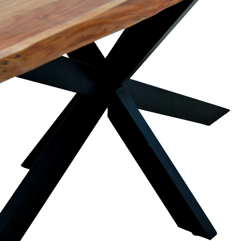 Tavolinë Lenoua pakoworld dru masiv akacieje trashësi 3.7-4cm në nuancë natyrale me këmbë metalike të zeza 180x90x76cm