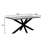 Tavolinë Lenoua pakoworld dru masiv akacieje trashësi 3.7-4cm në nuancë natyrale me këmbë metalike të zeza 180x90x76cm