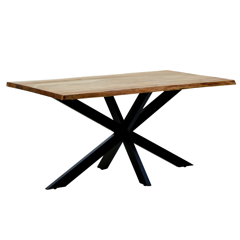 Tavolinë Lenoua pakoworld dru masiv akacieje trashësi 3.7-4cm në nuancë natyrale me këmbë metalike të zeza 180x90x76cm