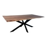 Tavolinë Lenoua pakoworld dru masiv akacie trashësi 3.7-4cm në nuancë natyrale me këmbë metalike të zeza 200x100x76cm