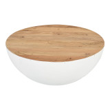 Tavolinë kafeje Coffelty Inart prej druri masiv akacie - metal i bardhë D90x40cm