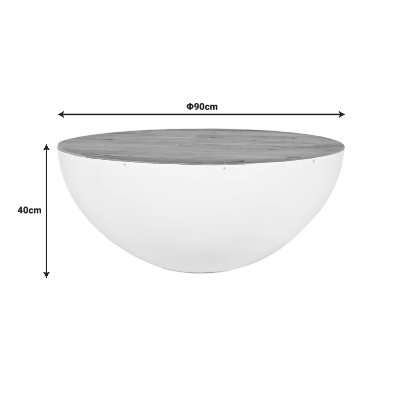 Tavolinë kafeje Coffelty Inart prej druri masiv akacie - metal i bardhë D90x40cm