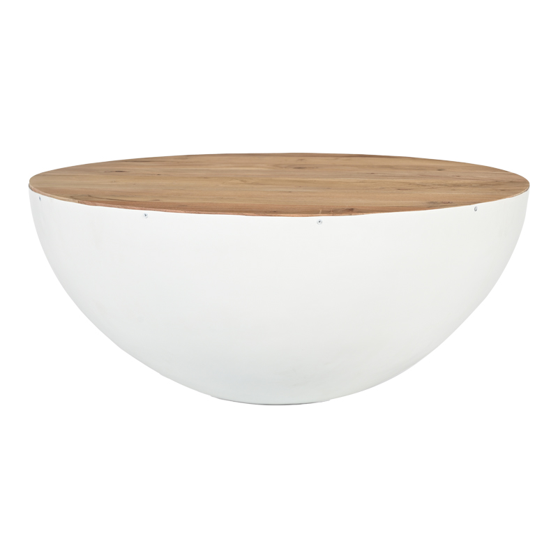 Tavolinë kafeje Coffelty Inart prej druri masiv akacie - metal i bardhë D90x40cm