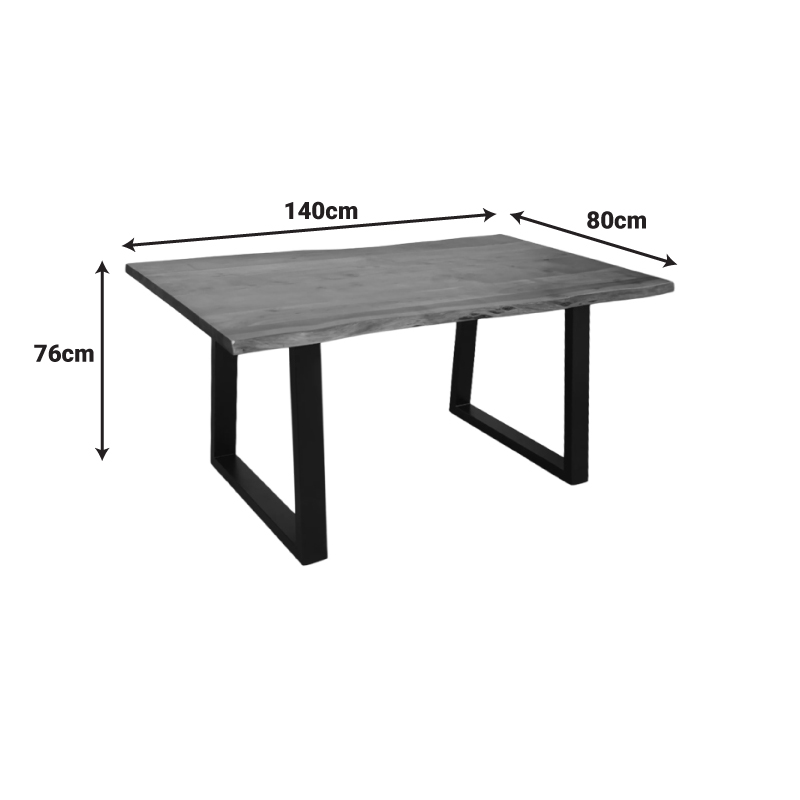 Tavolinë Miles pakoworld dru masiv akacie me trashësi 3.7-4cm në nuancë arre me këmbë metalike të zeza 140x80x76cm