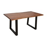 Tavolinë Miles pakoworld dru masiv akacie me trashësi 3.7-4cm në ngjyrë arre me këmbë metalike të zeza 160x90x76cm