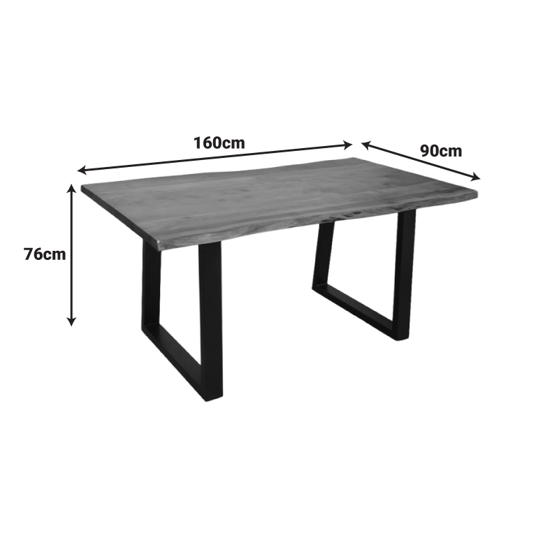 Tavolinë Miles pakoworld dru masiv akacie me trashësi 3.7-4cm në ngjyrë arre me këmbë metalike të zeza 160x90x76cm