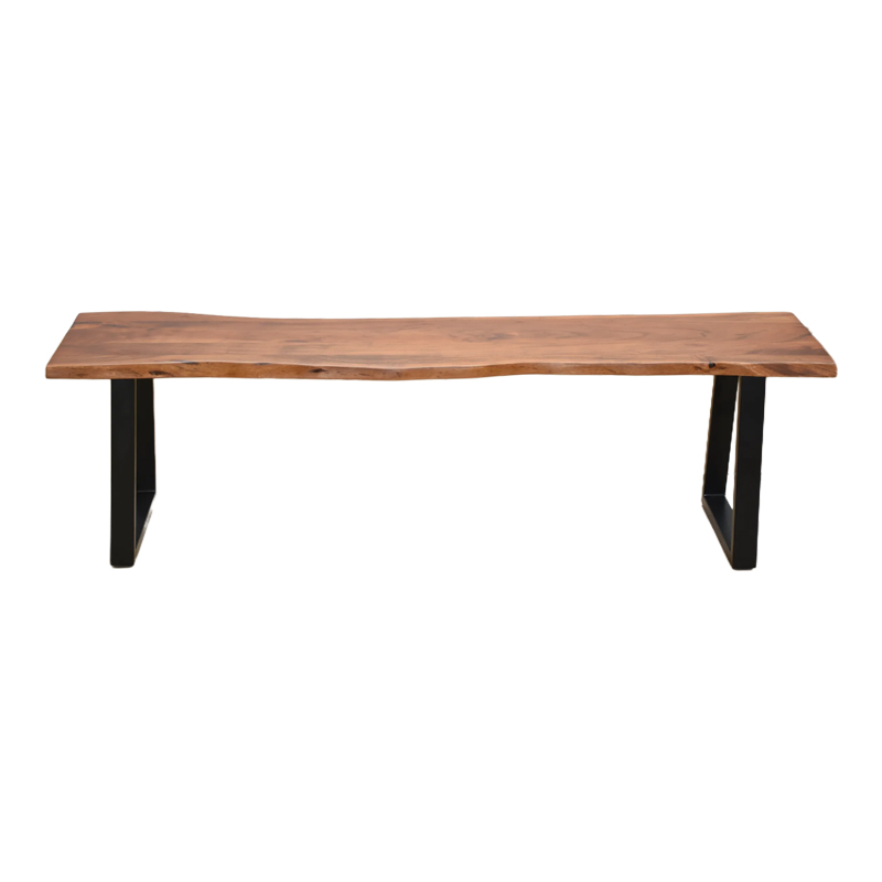 Stol Miles Slim pakoworld dru masiv akacie në ngjyrë arre me këmbë metalike të zeza 160x40x45cm