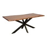 Lenoua pakoworld tavolinë druri masiv akacie trashësi 3.7-4cm në ngjyrë arre me këmbë metalike të zeza 180x90x76cm
