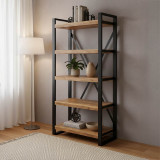 Bibliotekë Miles pakoworld prej druri mango në ngjyrë natyrale-të zezë 80x40x180cm