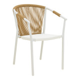 Fotel alumini Convince pakoworld i palosshëm me kornizë të bardhë-textilene-pe rattan në nuancë natyrale 56x63x82cm
