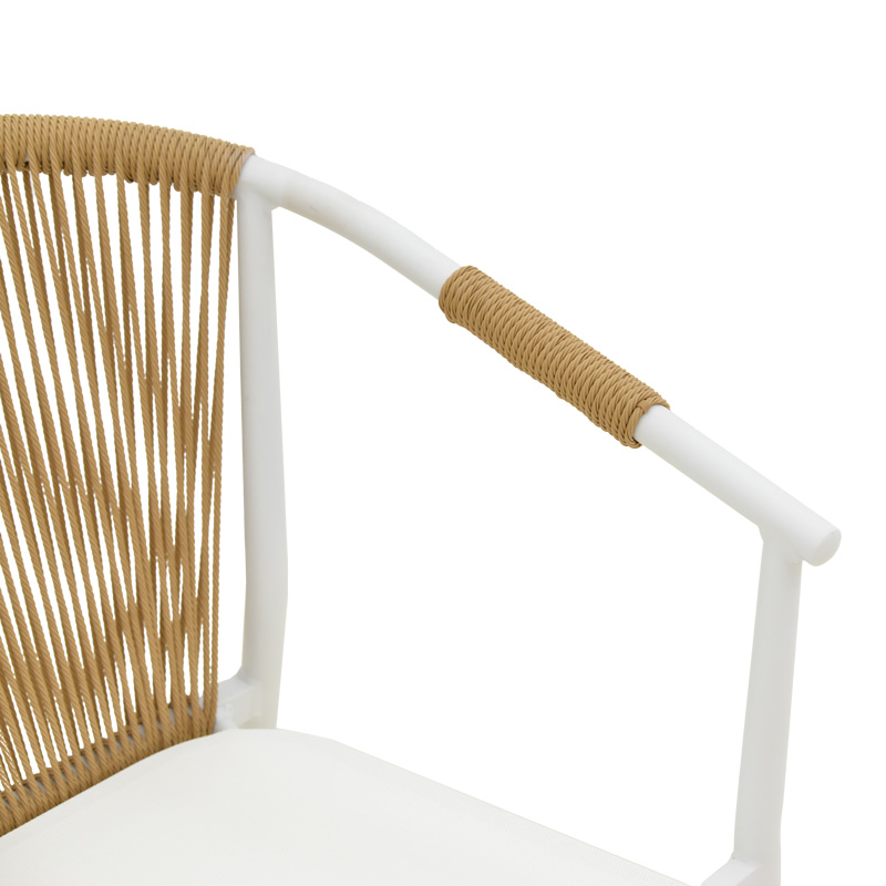 Fotel alumini Convince pakoworld i palosshëm me kornizë të bardhë-textilene-pe rattan në nuancë natyrale 56x63x82cm