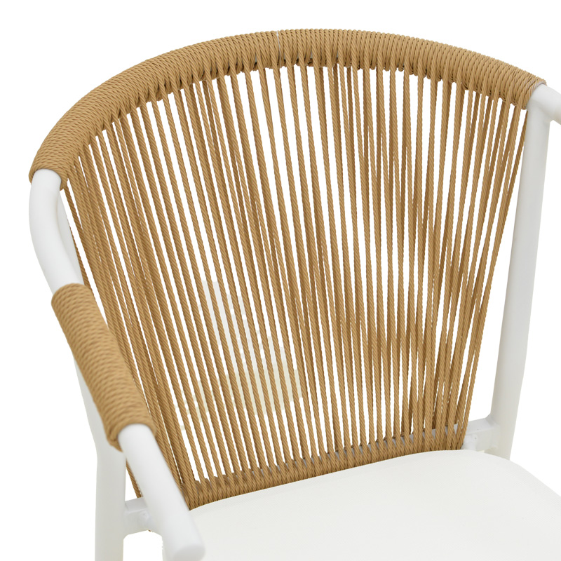 Fotel alumini Convince pakoworld i palosshëm me kornizë të bardhë-textilene-pe rattan në nuancë natyrale 56x63x82cm
