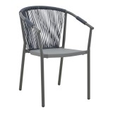 Fotel alumini Convince pakoworld i palosshëm me kornizë gri-tekstilene e zezë-rattan pe gri e errët 56x63x82cm
