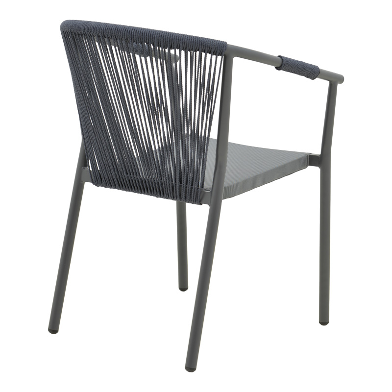Fotel alumini Convince pakoworld i palosshëm me kornizë gri-tekstilene e zezë-rattan pe gri e errët 56x63x82cm