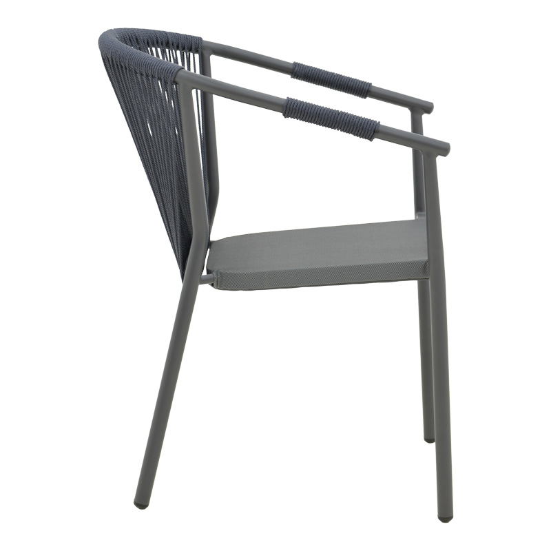 Fotel alumini Convince pakoworld i palosshëm me kornizë gri-tekstilene e zezë-rattan pe gri e errët 56x63x82cm