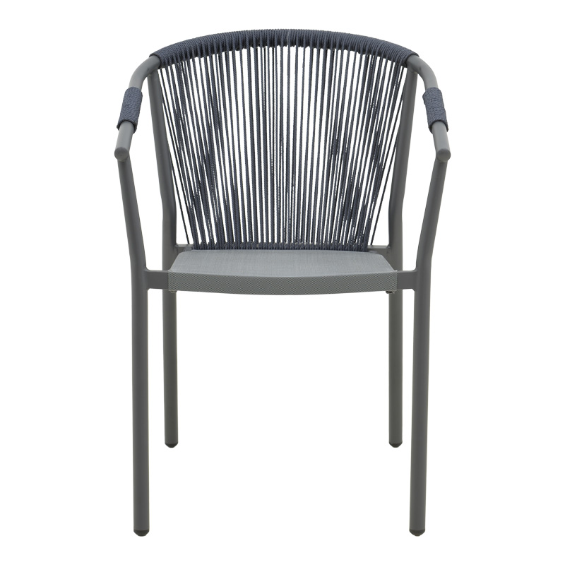 Fotel alumini Convince pakoworld i palosshëm me kornizë gri-tekstilene e zezë-rattan pe gri e errët 56x63x82cm
