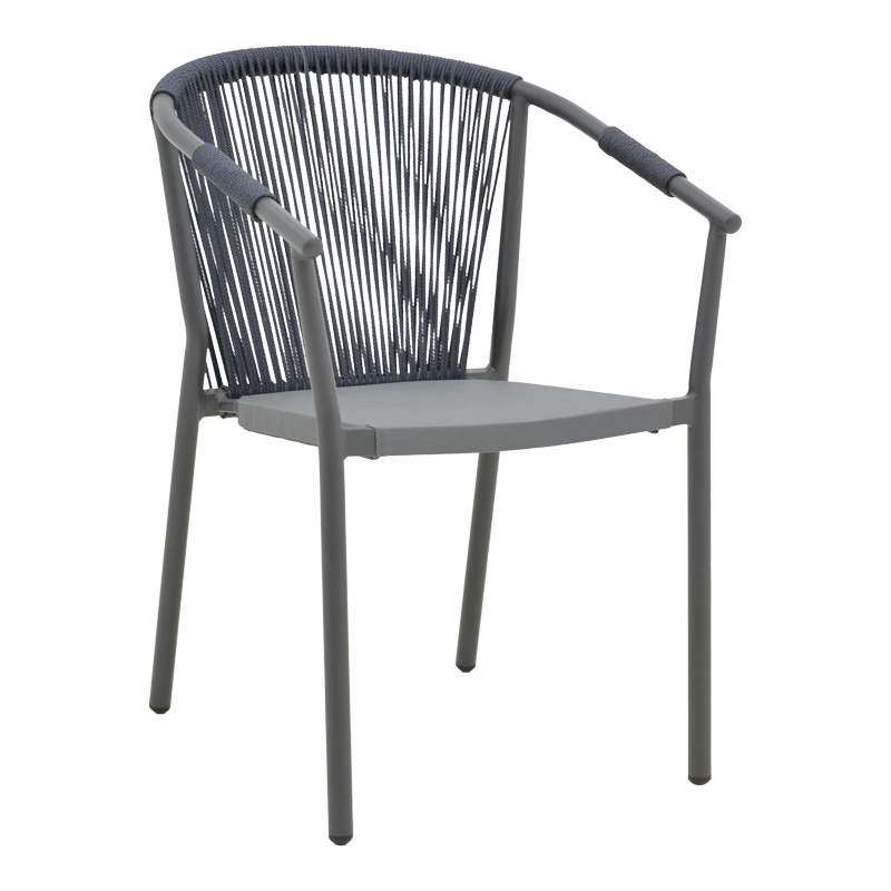 Fotel alumini Convince pakoworld i palosshëm me kornizë gri-tekstilene e zezë-rattan pe gri e errët 56x63x82cm