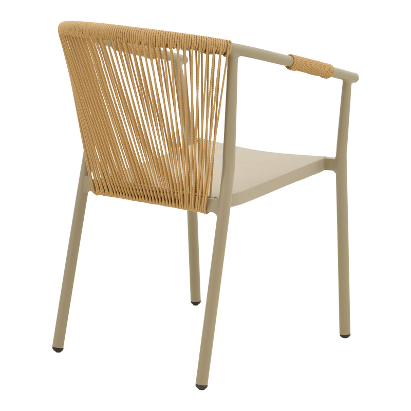 Fotel alumini Convince pakoworld i palosshëm me kornizë kafe-textilene-rattan pe 56x63x82cm