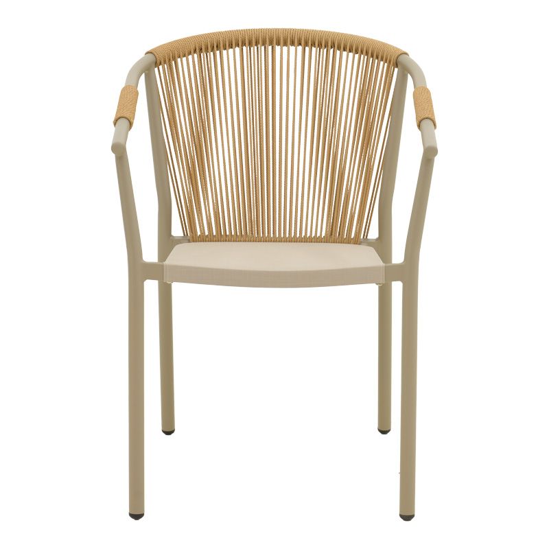 Fotel alumini Convince pakoworld i palosshëm me kornizë kafe-textilene-rattan pe 56x63x82cm