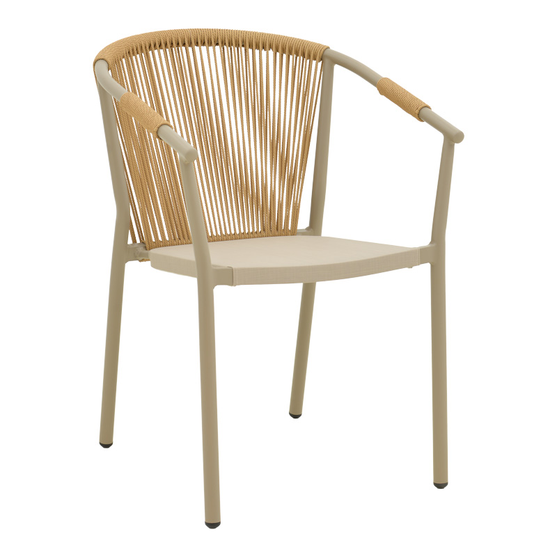 Fotel alumini Convince pakoworld i palosshëm me kornizë kafe-textilene-rattan pe 56x63x82cm