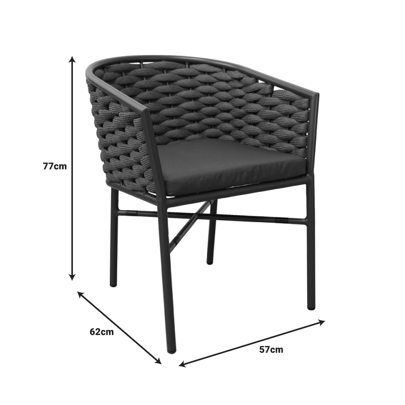 Fotel alumini Noevo pakoworld i palosshëm me kornizë të bardhë-litar PE natyral 57x62x76cm