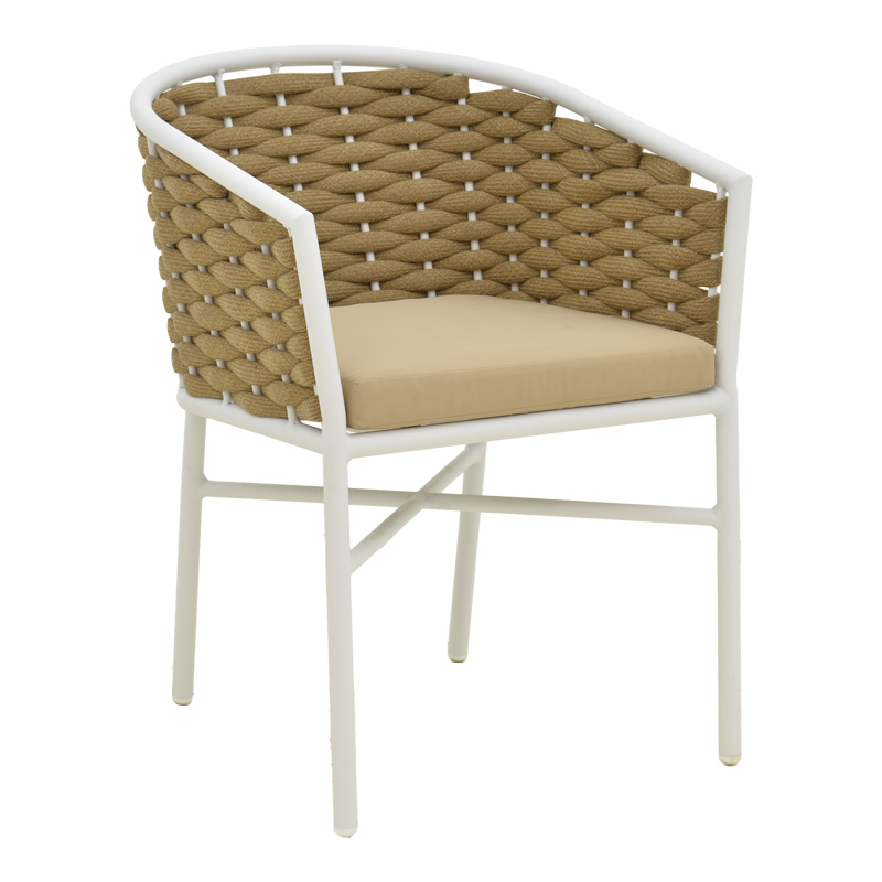 Fotel alumini Noevo pakoworld i palosshëm me kornizë të bardhë-litar PE natyral 57x62x76cm