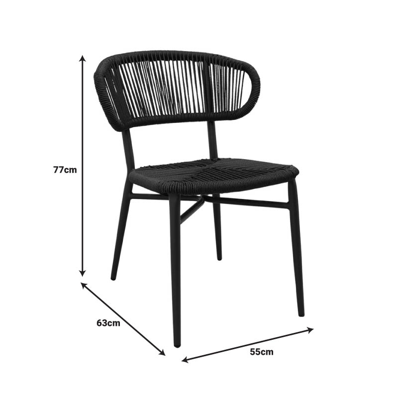 Karrige alumini-pe rattan Agus pakoworld e palosshme në nuancë të zezë 55x63x77cm