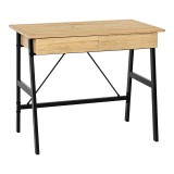 Tavolinë zyre me sirtarë Lione pakoworld në ngjyrë lisi me këmbë metalike të zeza 90x50x75cm