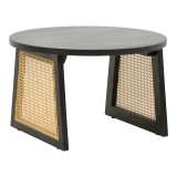 Tavolinë Tamarind pakoworld dru mango-rattan natyral në nuancë të zezë Φ65x40cm