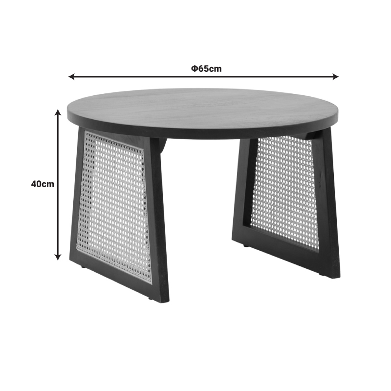 Tavolinë Tamarind pakoworld dru mango-rattan natyral në nuancë të zezë Φ65x40cm