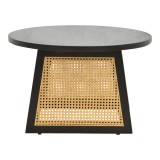 Tavolinë Tamarind pakoworld dru mango-rattan natyral në nuancë të zezë Φ65x40cm