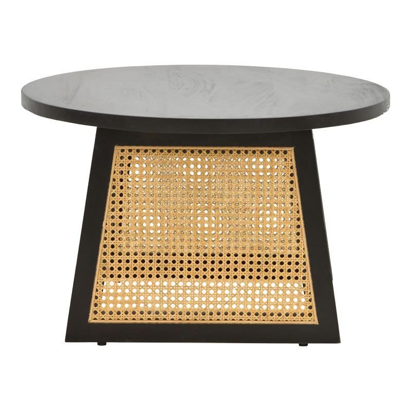 Tavolinë Tamarind pakoworld dru mango-rattan natyral në nuancë të zezë Φ65x40cm