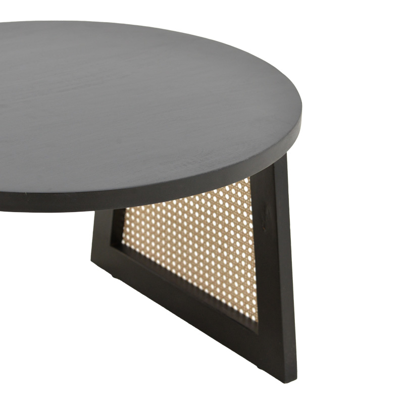 Tavolinë Tamarind pakoworld dru mango-rattan natyral në nuancë të zezë Φ65x40cm
