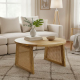 Tavolinë Tamarind pakoworld dru mango-rattan natyral në nuancë natyrale Φ65x40cm