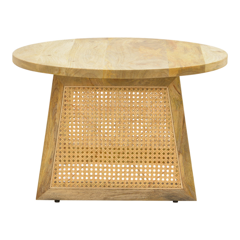 Tavolinë Tamarind pakoworld dru mango-rattan natyral në nuancë natyrale Φ65x40cm