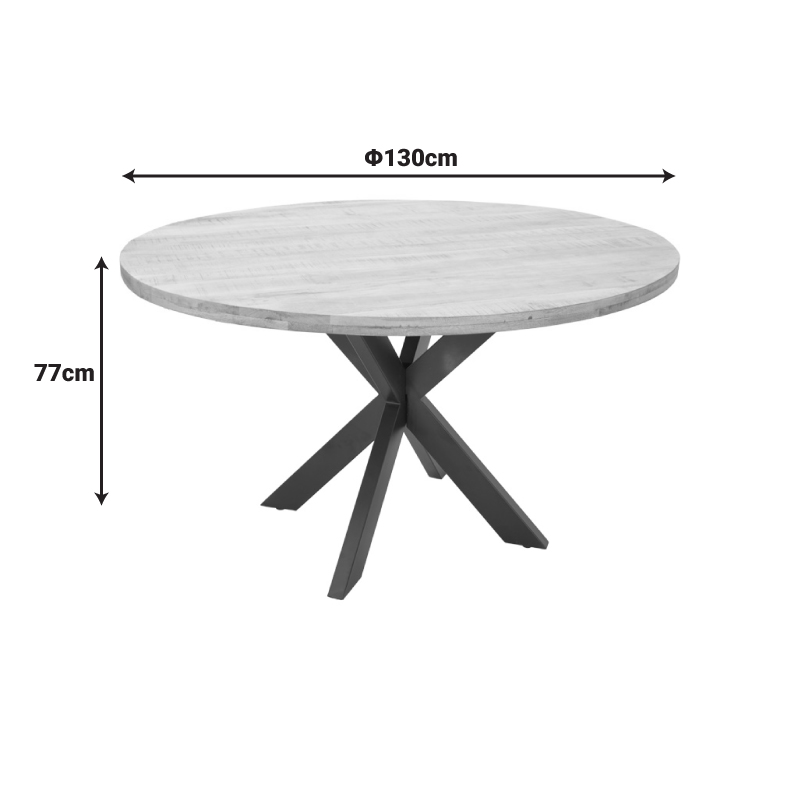 Tavolinë Royalty pakoworld dru masiv mango 4cm në nuancë natyrale-këmbë metalike e zezë D130x77cm